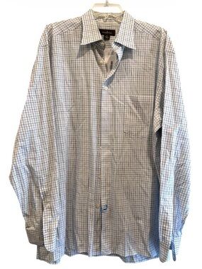 Ermenegildo Zegna Light Blue and White Checked Dress Shirt Size XL